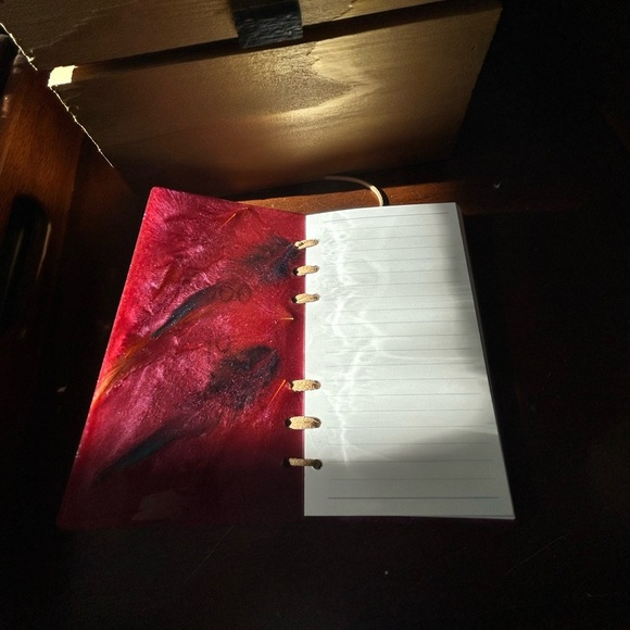 New red resin book of shadows- embedded feathers-add the ink set - Picture 4 of 13